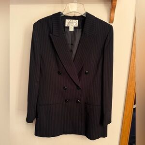 Jones New York Black Pinstripe Double-Breasted Blazer